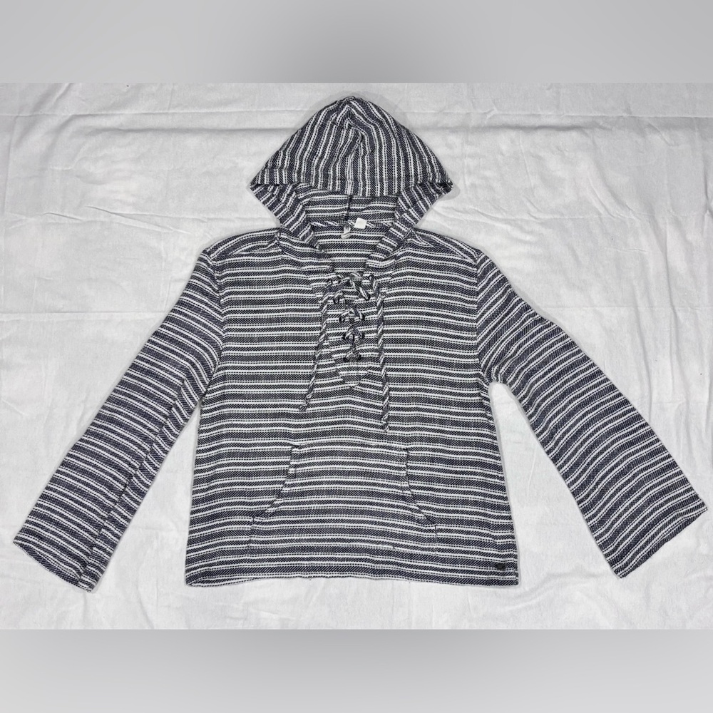 Roxy Cabo Trip Navy And White Striped Baja Hoodie Women's Size Large Pullover